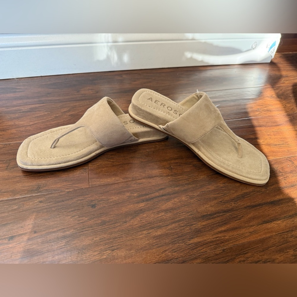 AEROSOLES Beige Suede Thong Sandals - Picture 6 of 9